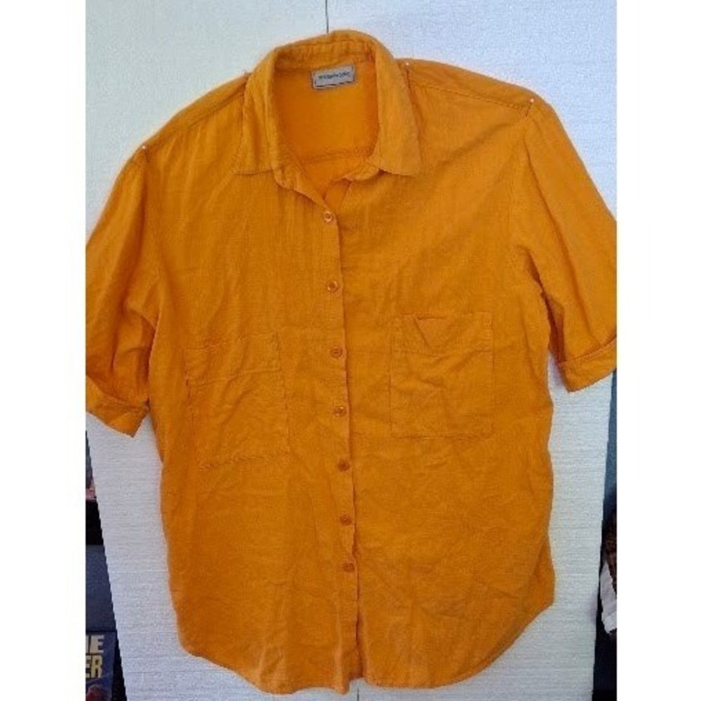 Ashley Brooke Vintage Orange Cotton Button Down Shirt Short Sleeve ILGWU Medium
